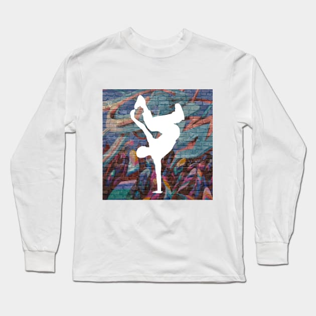 Break Dancer on Graffiti Background 3 Long Sleeve T-Shirt by Jay Major Designs